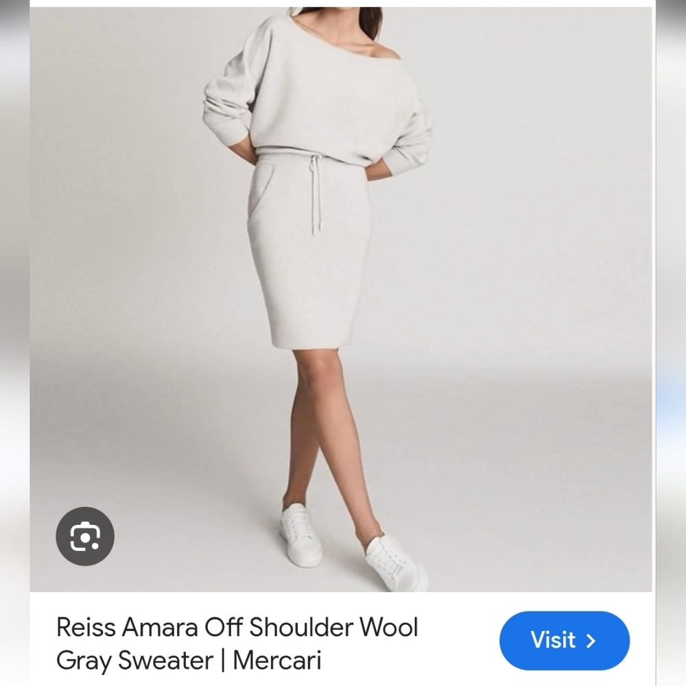 Reiss Off-Shoulder Cream Sweater Dress with Pockets Oversize
